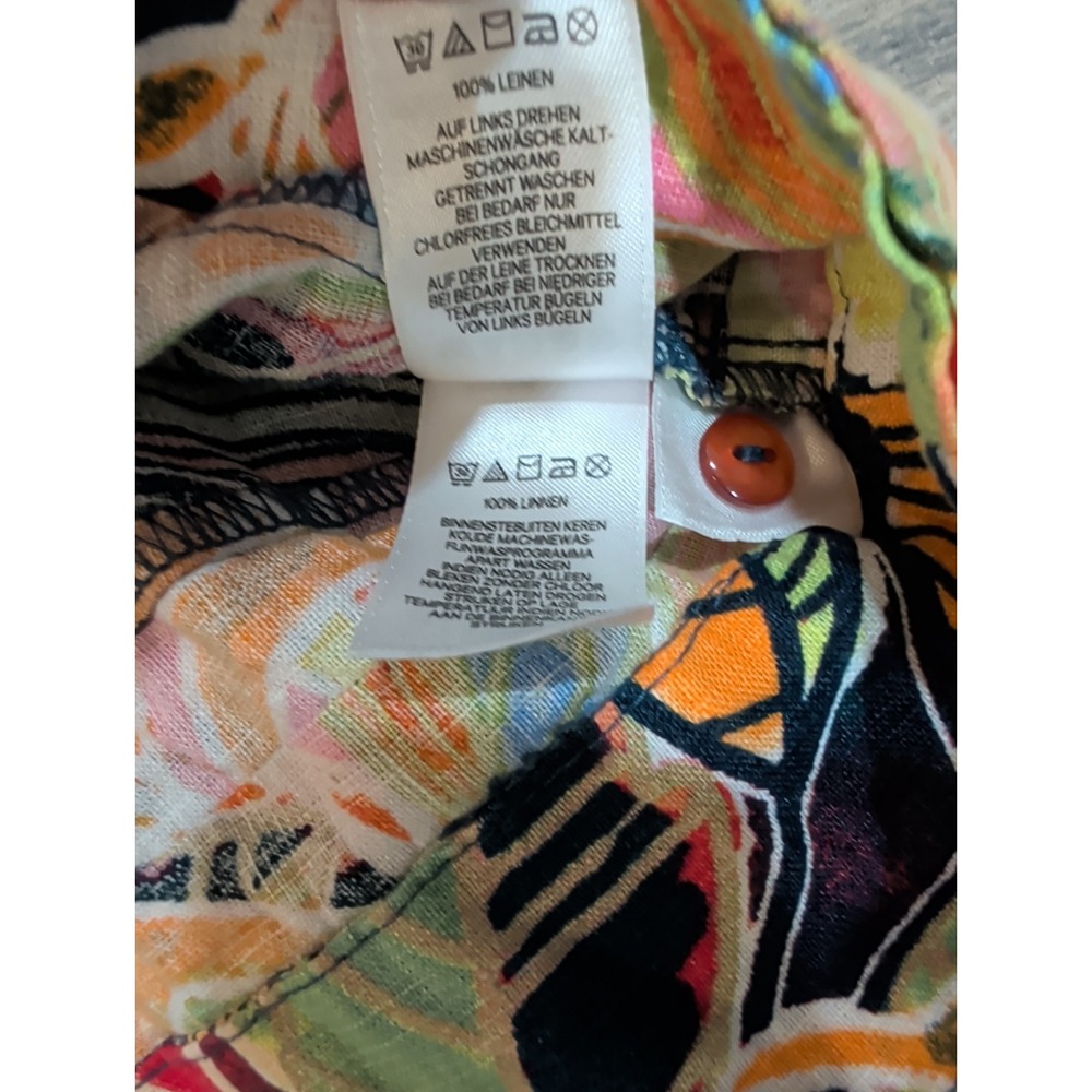 C&C California Shift Dress Womens XS Multicolor Tropical Leaf Linen Pockets - Picture 11 of 16